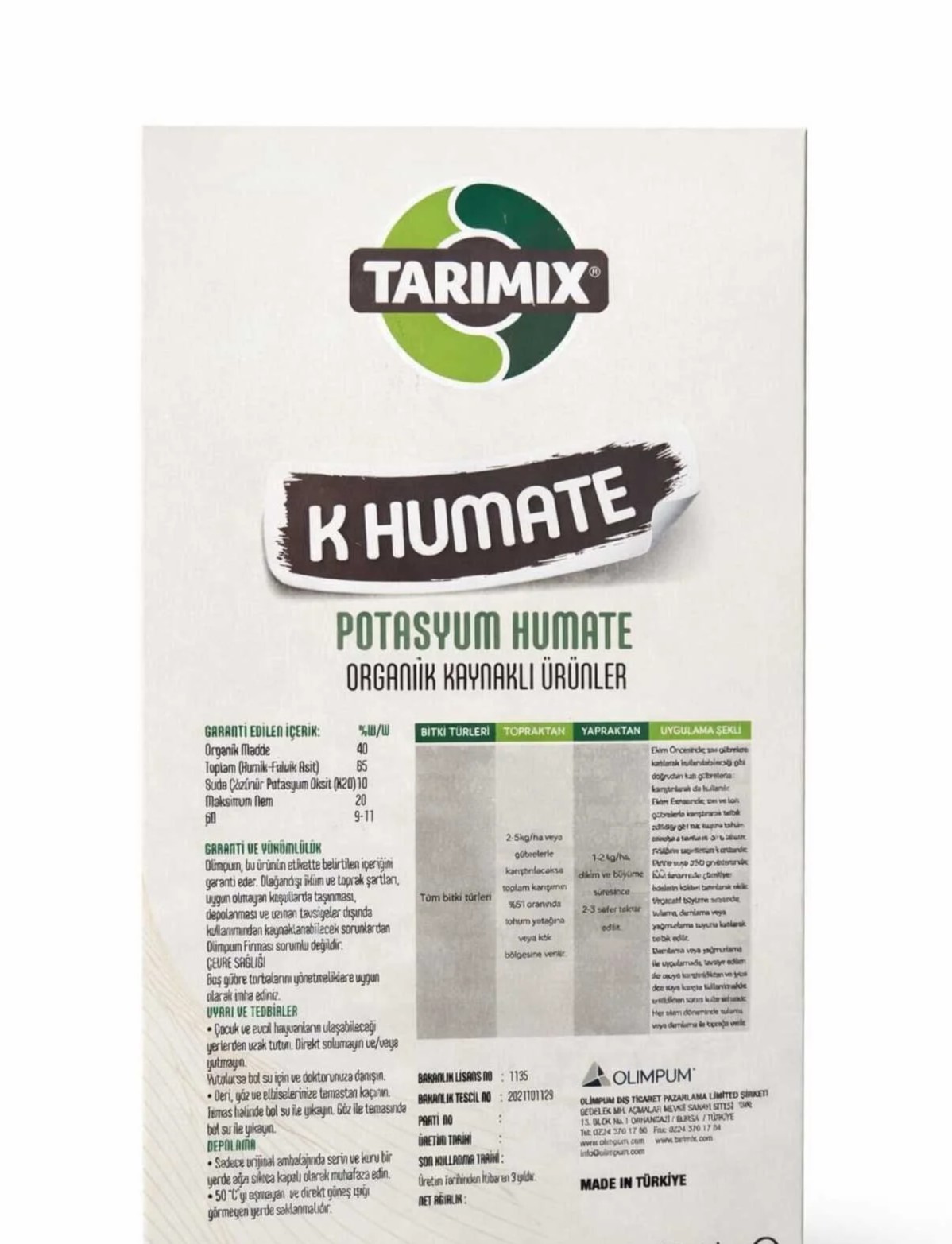 Tarimix Potasyum Humate - "Olimpum Dış Tic.Paz.Ltd.Şti."- Türkiyə Respublikası / 10 kq