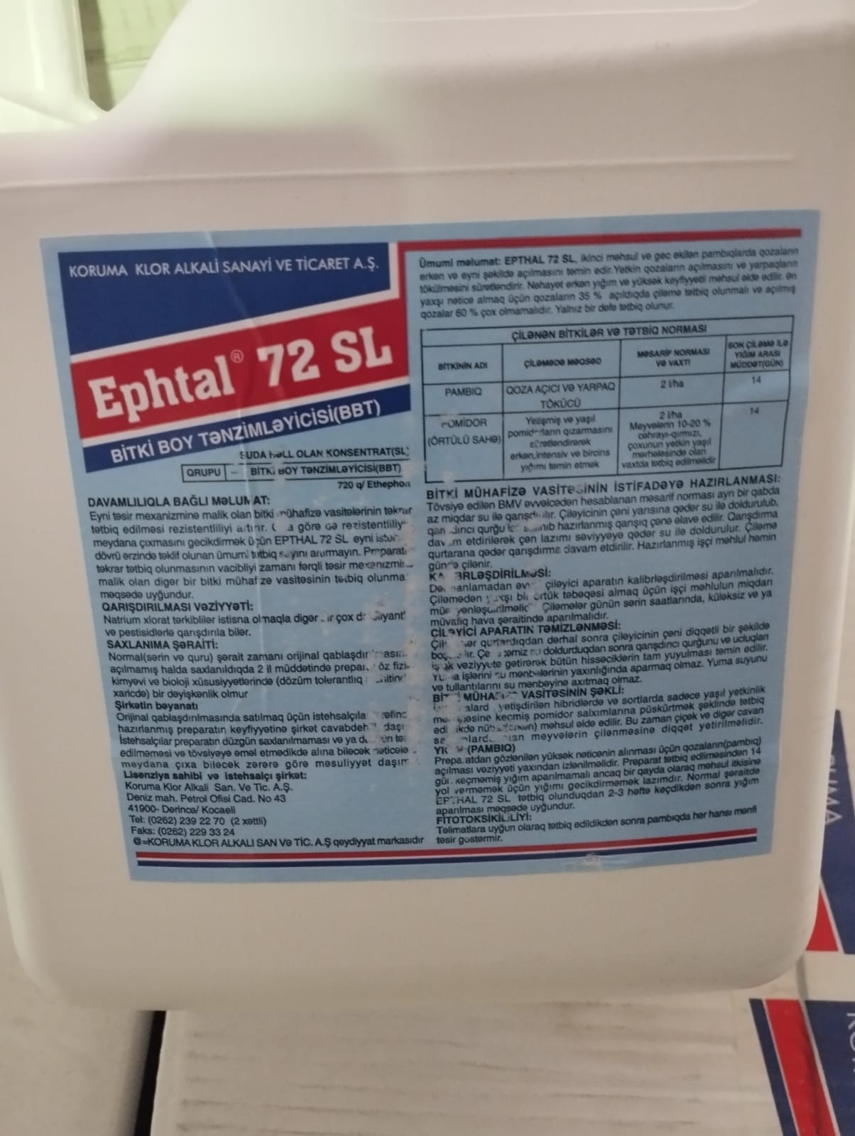 Epthal 72 SL-“Koruma Klor Alkalı San ve Tic. A.Ş.”-Türkiyə / 5 litr