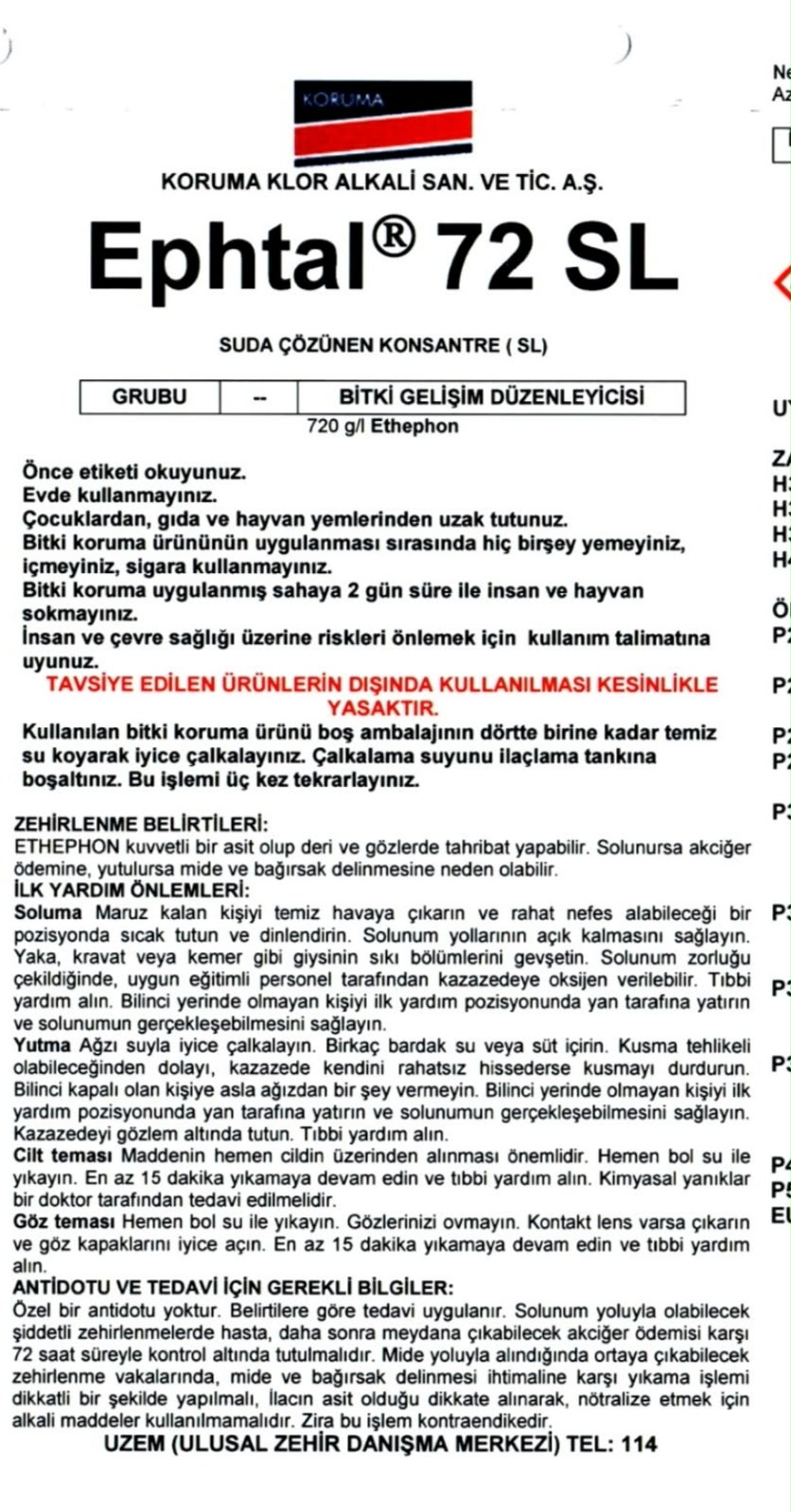 Epthal 72 SL-“Koruma Klor Alkalı San ve Tic. A.Ş.”-Türkiyə / Koruma Klor Alkalı / 1 litr